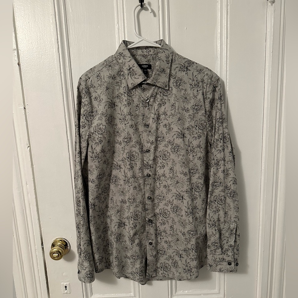 COPY - Express Men's Slim Medium Gray Floral Design Dress Shirt